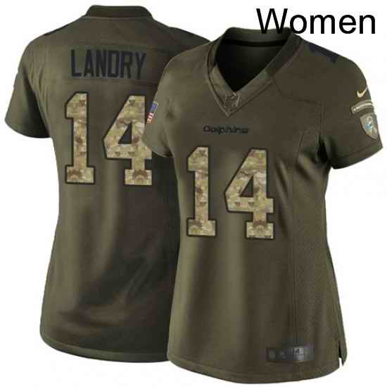 Womens Nike Miami Dolphins 14 Jarvis Landry Elite Green Salute to Service NFL Jersey